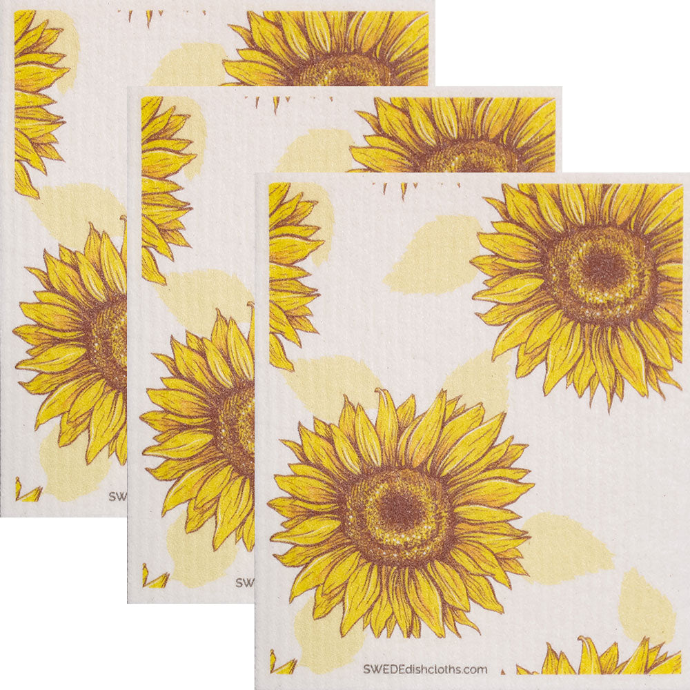 Sunflower print Set of 3 cloths Eco-Friendly, Reusable, Super Absorbent | SWEDEdishcloths