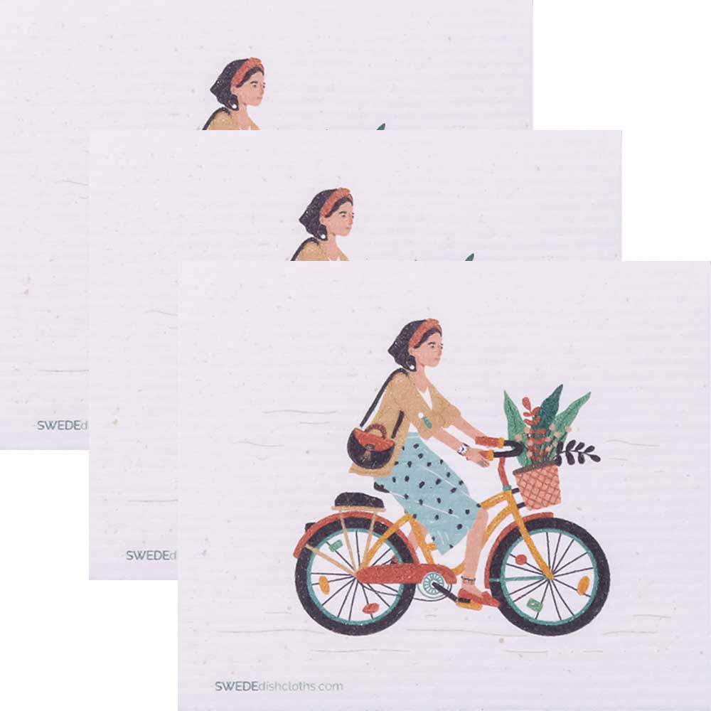 Bike with Basket Set of 3 cloths (One of each design) Swedish Dishcloths ECO Absorbent Cleaning Cloth