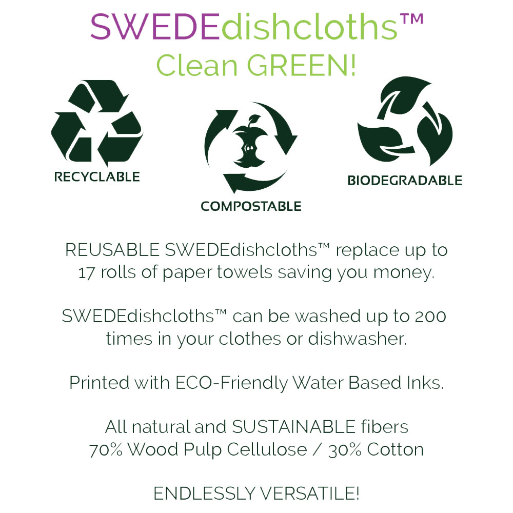 Sunflower print Set of 3 cloths Eco-Friendly, Reusable, Super Absorbent | SWEDEdishcloths