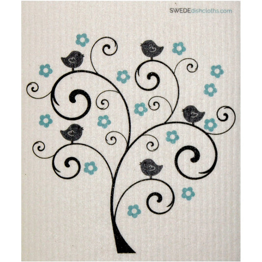 Bird and Flower Tree Single Swedish Dishcloth