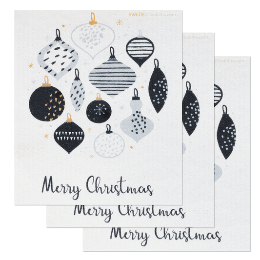 Christmas Ornaments Swedish Dishcloths: Eco-Friendly, Reusable, Super Absorbent, 3-Pack